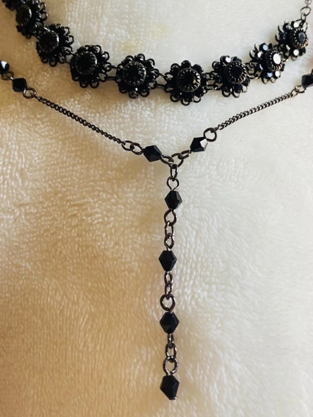 2 + (1 Free) Black Victorian Layered Gothic Style Bellagio Crystals Rosary